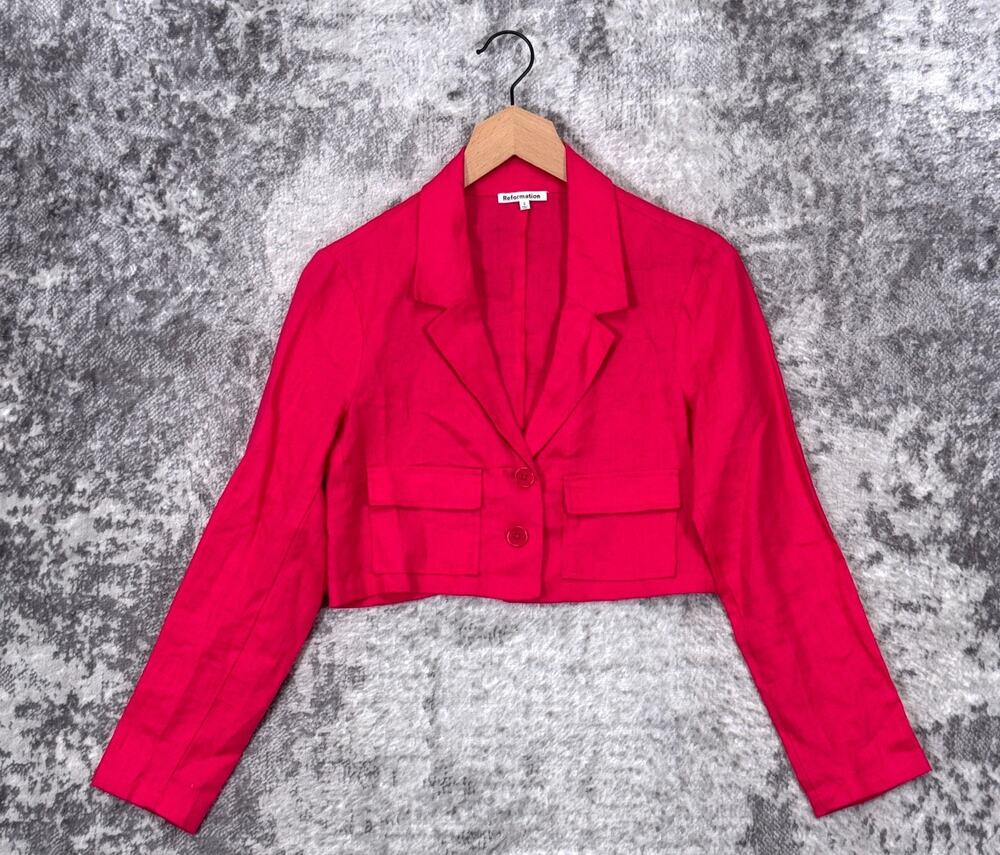 Reformation Crop 100% Linen Blazer Jacket 0 Womens Pink